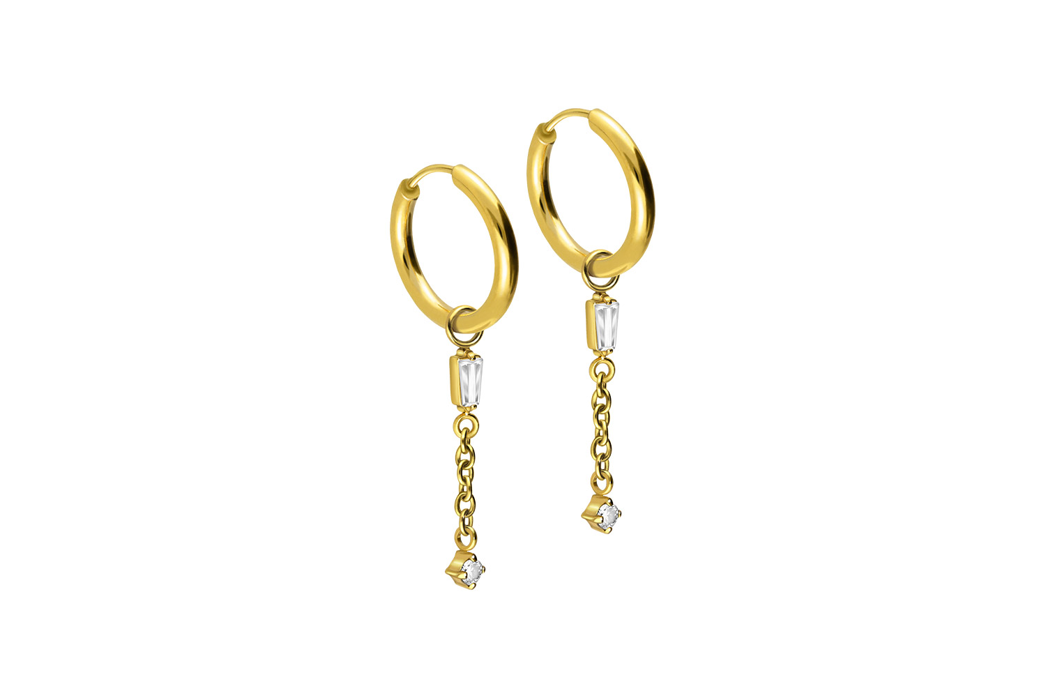 Chirurgenstahl Ohrclicker Creolen 2 KRISTALLE + KETTE von Piercingline